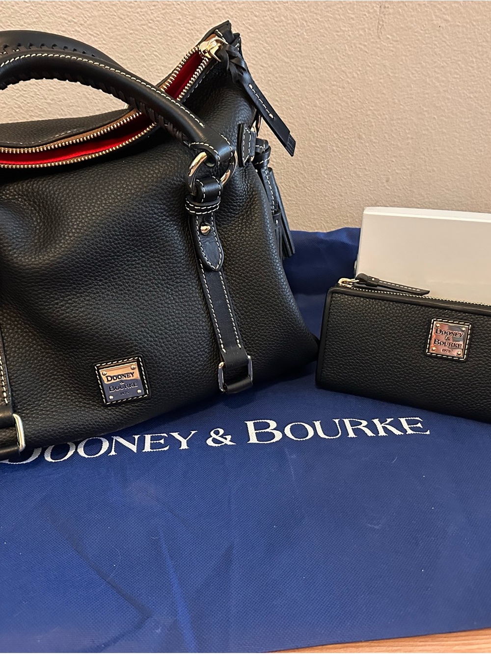 Dooney & Bourke Black Pebble Leather Satchel with Matching Wallet